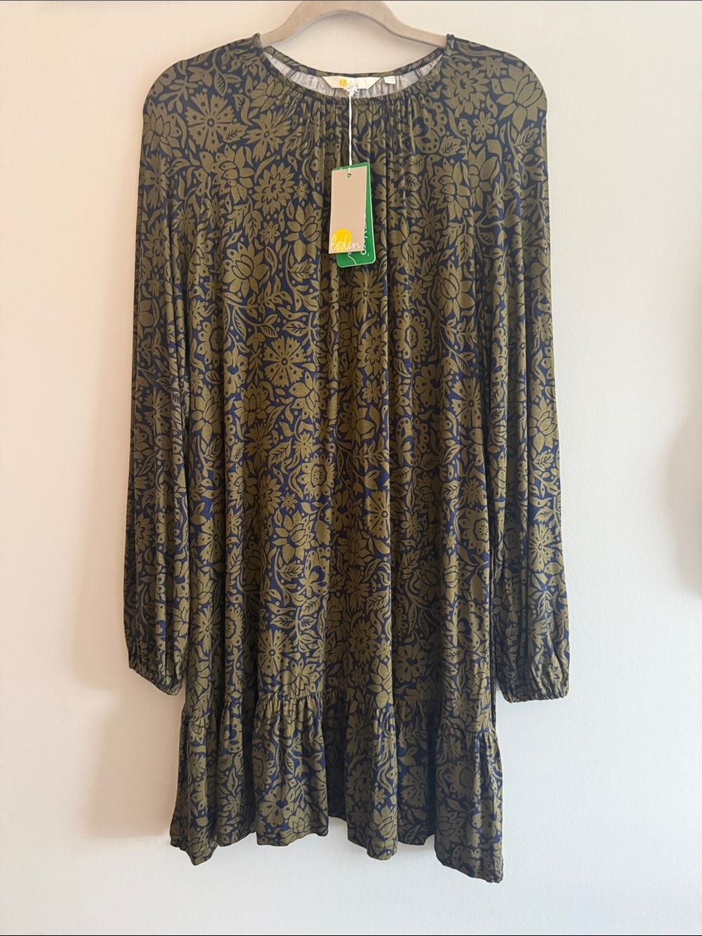 Boden Olive Green and Navy Floral Midi Dress